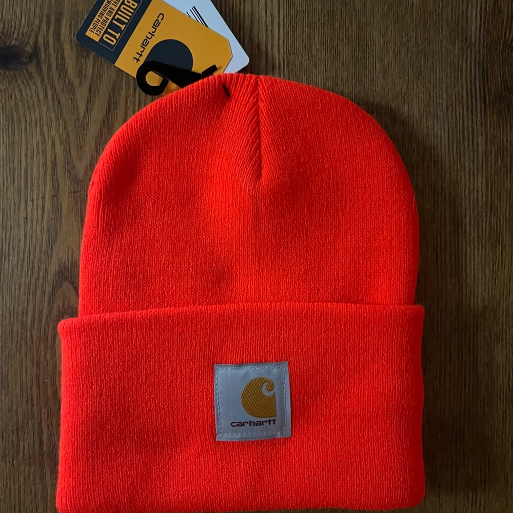 Carhartt Orange Knit Hat Classic Cuffed Design